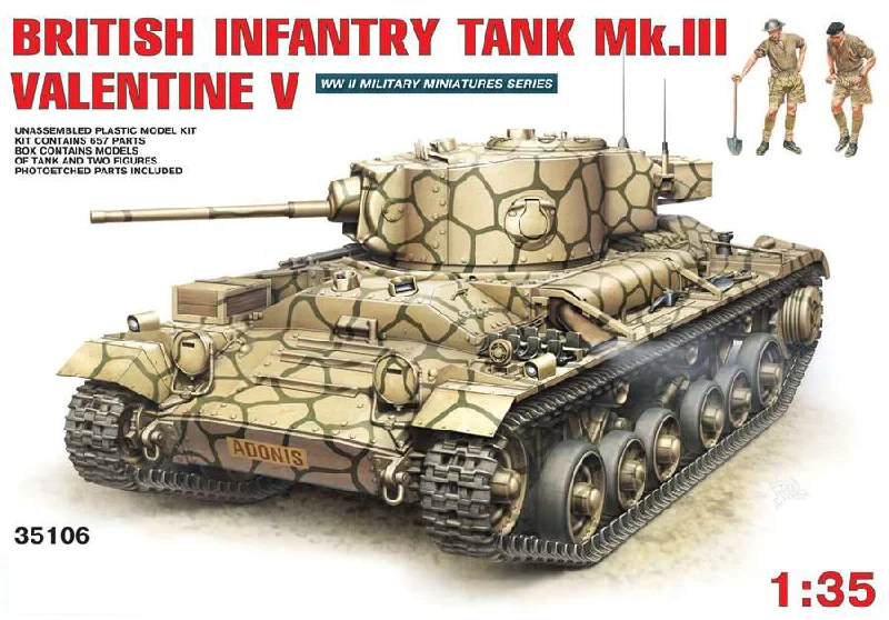 British Infantry Tank Mk.III Valentine V with Crew (1/35 Scale) Plastic Model